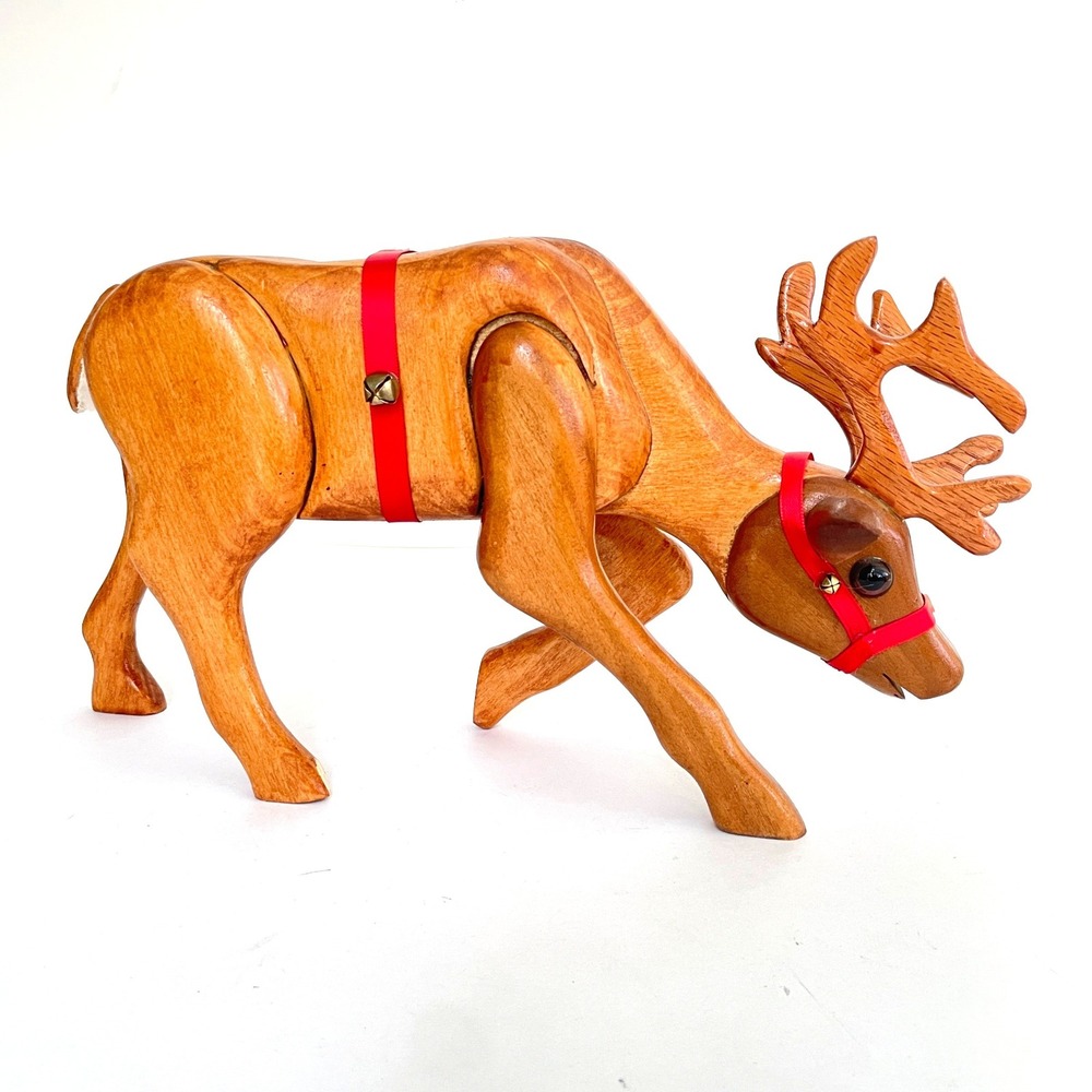 Vintage 80s Handmade Wooden Reindeer Tabletop Centerpiece Christmas Decor rustic